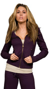 Twisted Heart Peace Gold Metal Stud Zip Up Sweatshirt Jacket Purple