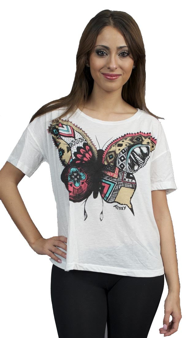 Toxxy Butterfly Short Sleeve Tee in Ivory