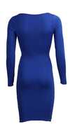 The Nadia Long Sleeve Cut Out Midi Dress Bright Cobalt Blue - Pencil Skirt - V Neck