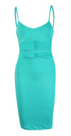 The Nina Cut Out Midi Dress Turquoise V Neck Bodycon Sexy - ShopAA