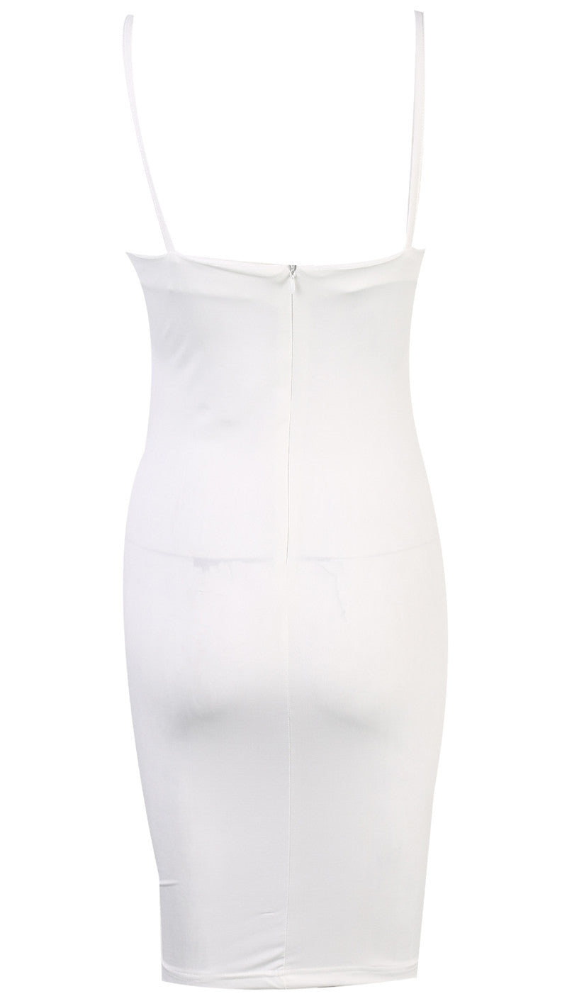 The Nina Cut Out Midi Dress White V Neck Bodycon Sexy - ShopAA