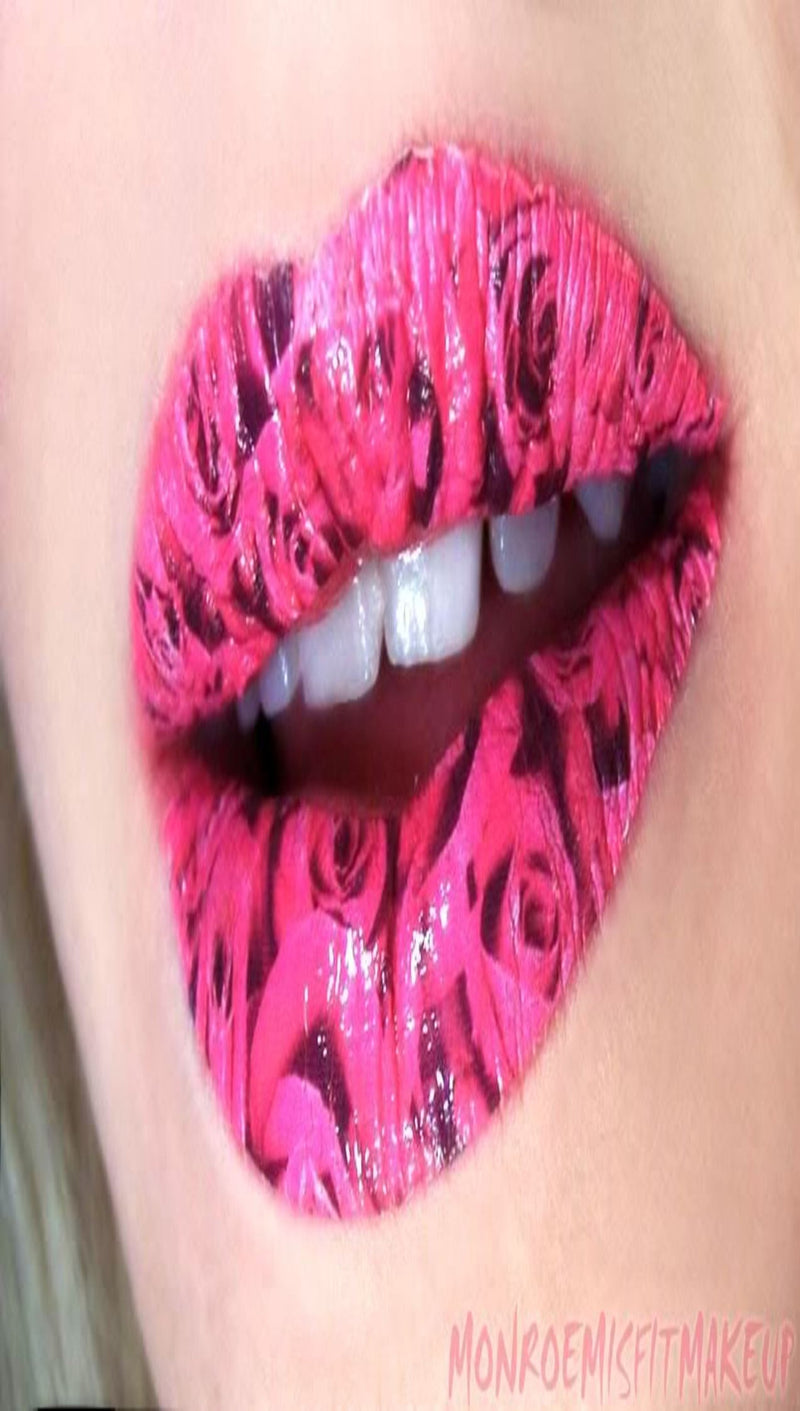Violent Lips Pink & Red Rose Print Tattoo