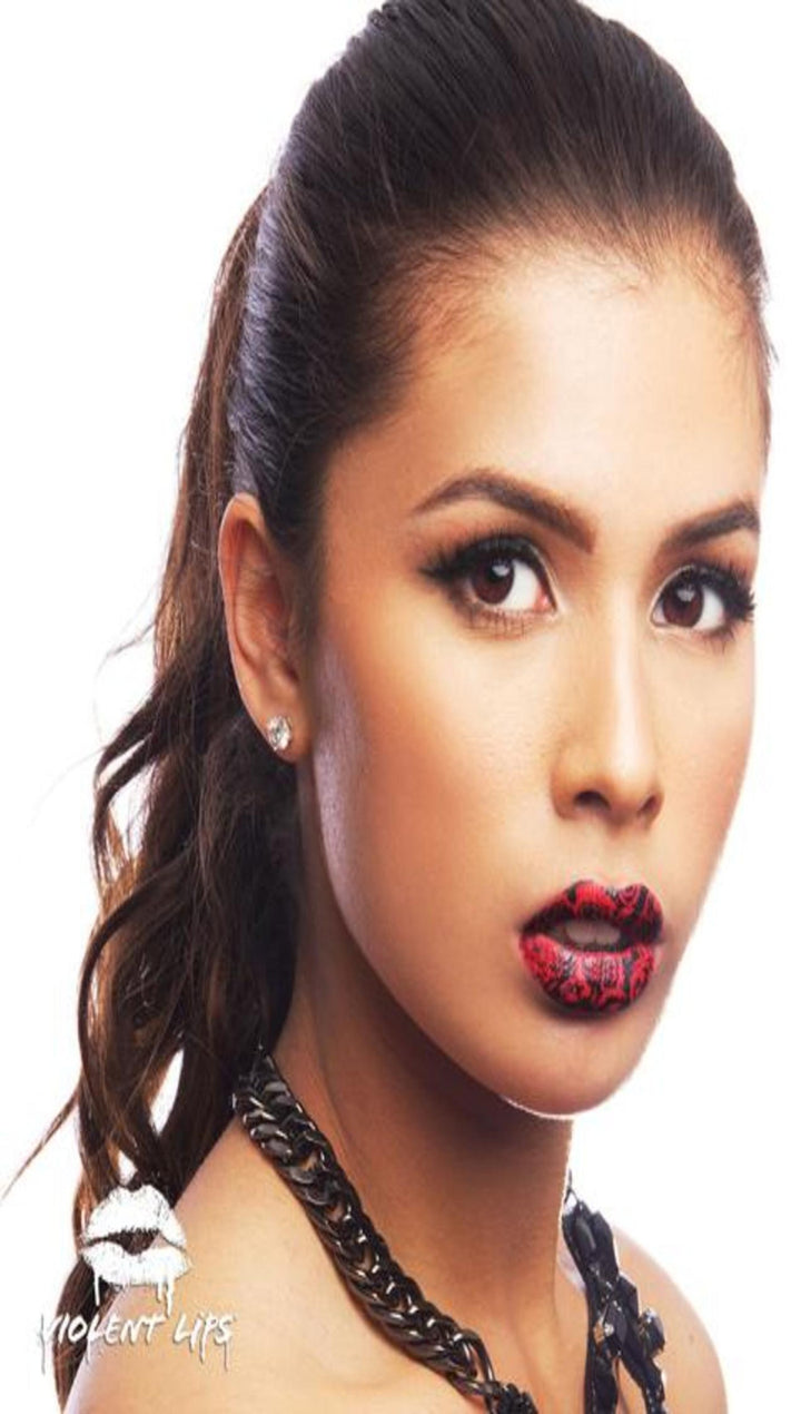 Violent Lips Pink & Red Rose Print Tattoo