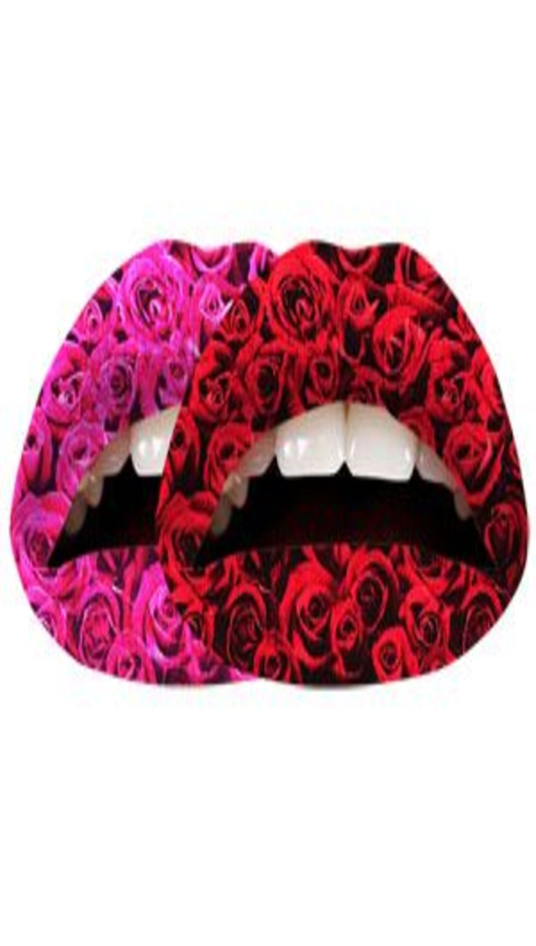 Violent Lips Pink & Red Rose Print Tattoo