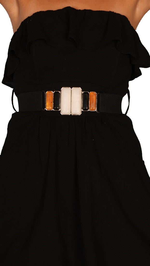  	VAVA by Joy Han Voom Mini Bubble Strapless Gauze Dress Black Stone Clip Belt 