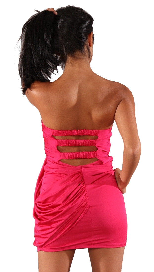 Voxx Tube Strapless Cut Out Mini Dress Fuschia Pink Sash Mini Sash