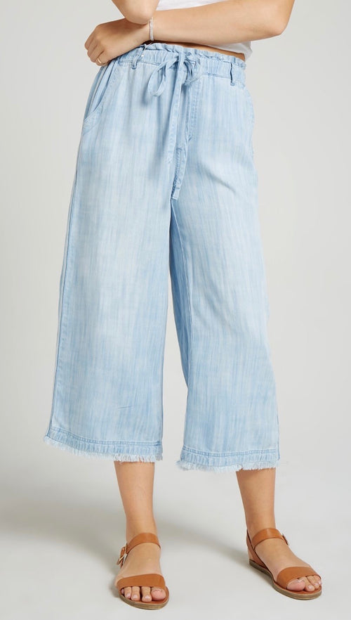 Bella Dahl Side Stripe Wide Leg Crop Pants Del Sol Wash Denim I ShopAA