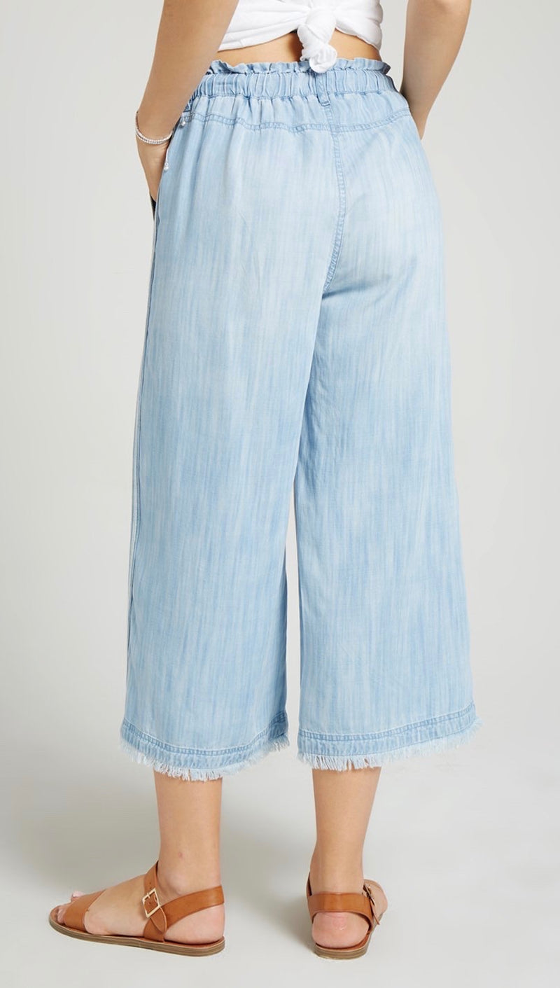 Bella Dahl Side Stripe Wide Leg Crop Pants Del Sol Wash Denim I ShopAA