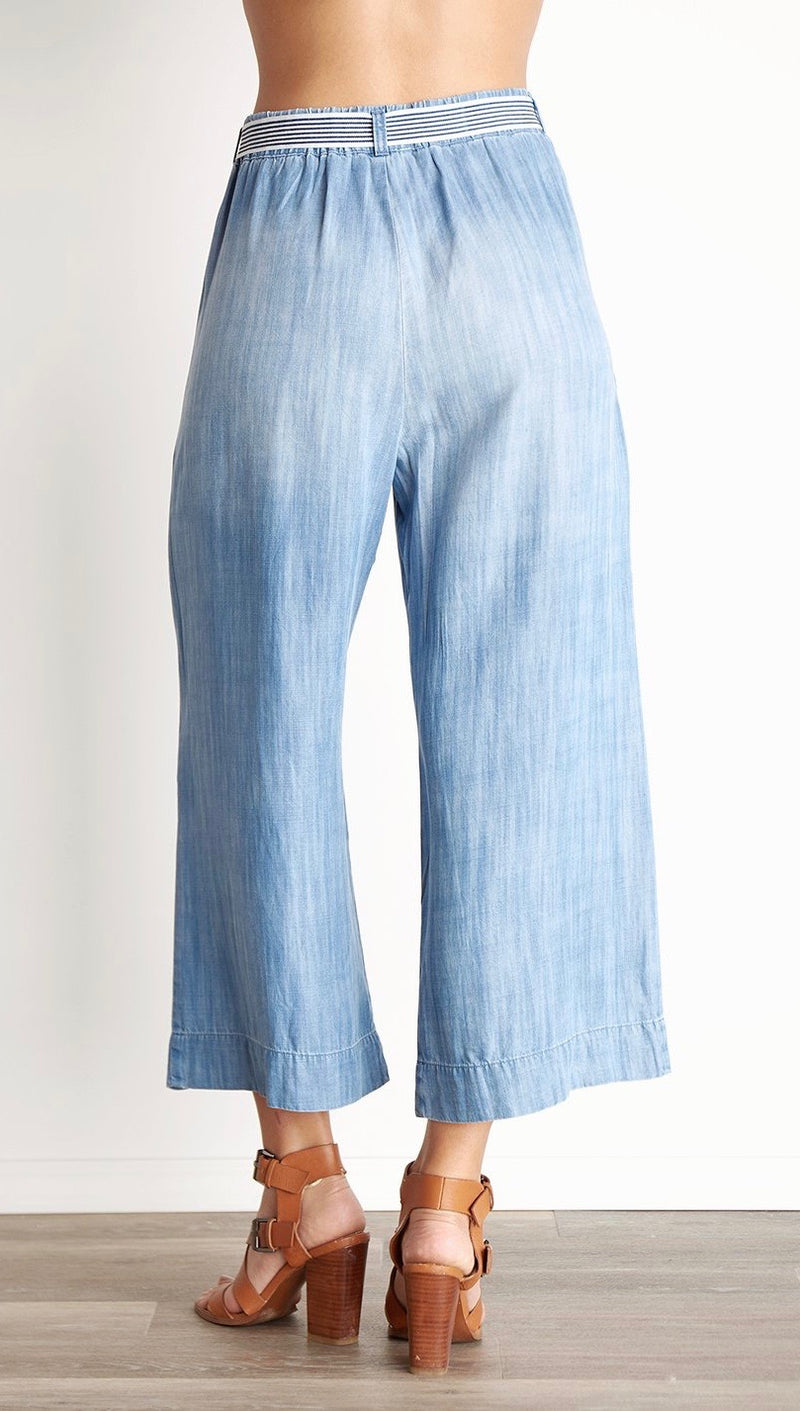 Bella Dahl Stripe Trim Belt Crop Wide Leg Denim Pants Silverlake Wash ShopAA