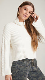 Bella Dahl Cable Sleeve Turtleneck Crop Sweater Winter White | ShopAA