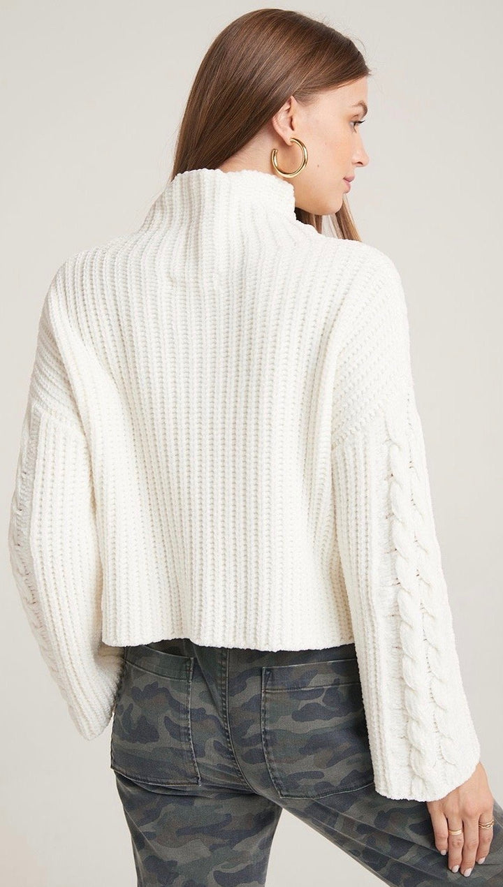 Bella Dahl Cable Sleeve Turtleneck Crop Sweater Winter White | ShopAA