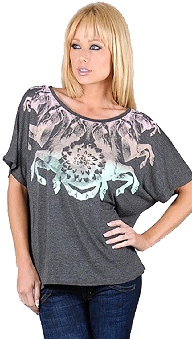 WKSHP Vintage Horse Kaleidoscope Top in Charcoal