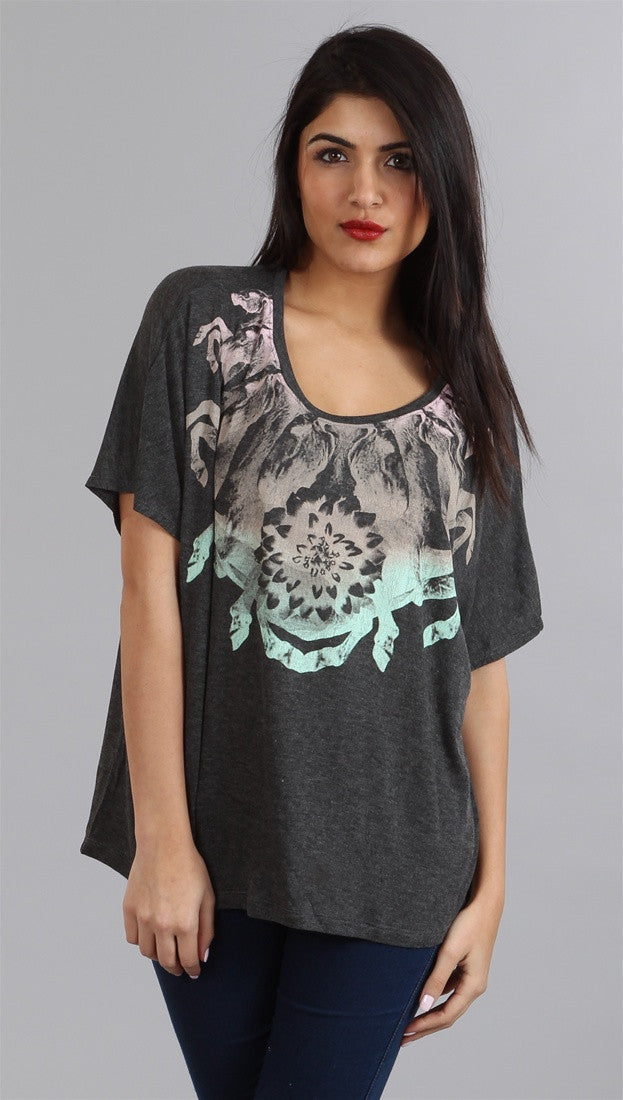 WKSHP Vintage Horse Kaleidoscope Top in Charcoal