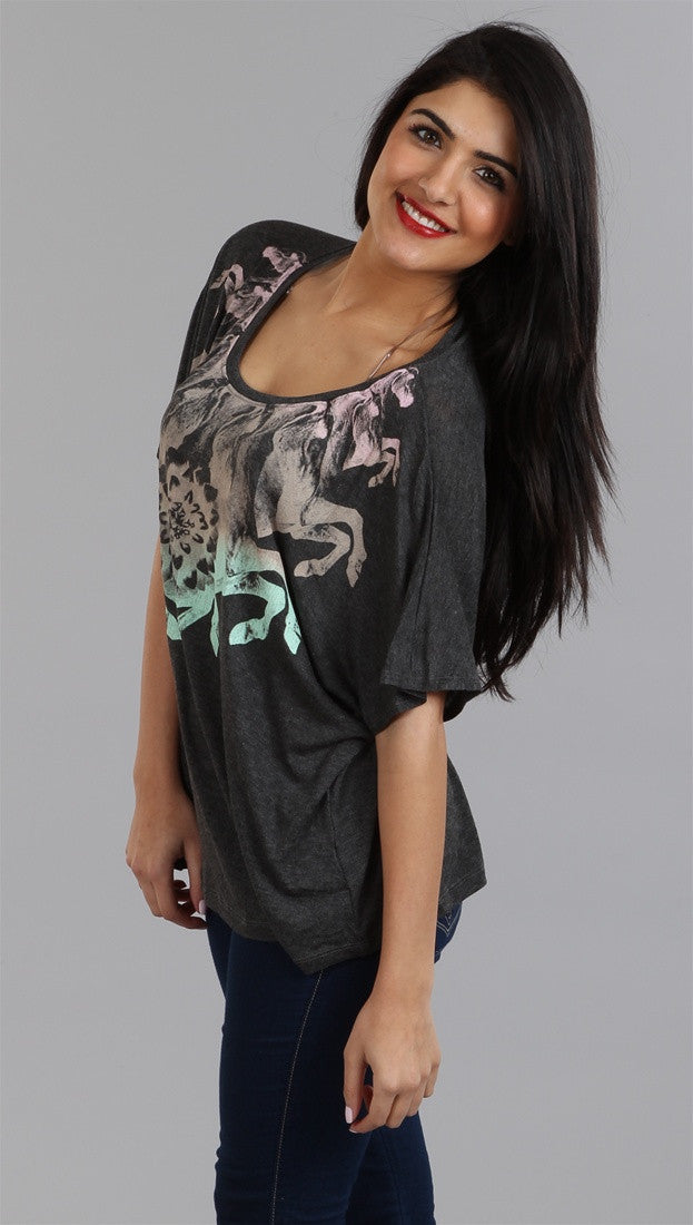WKSHP Vintage Horse Kaleidoscope Top in Charcoal
