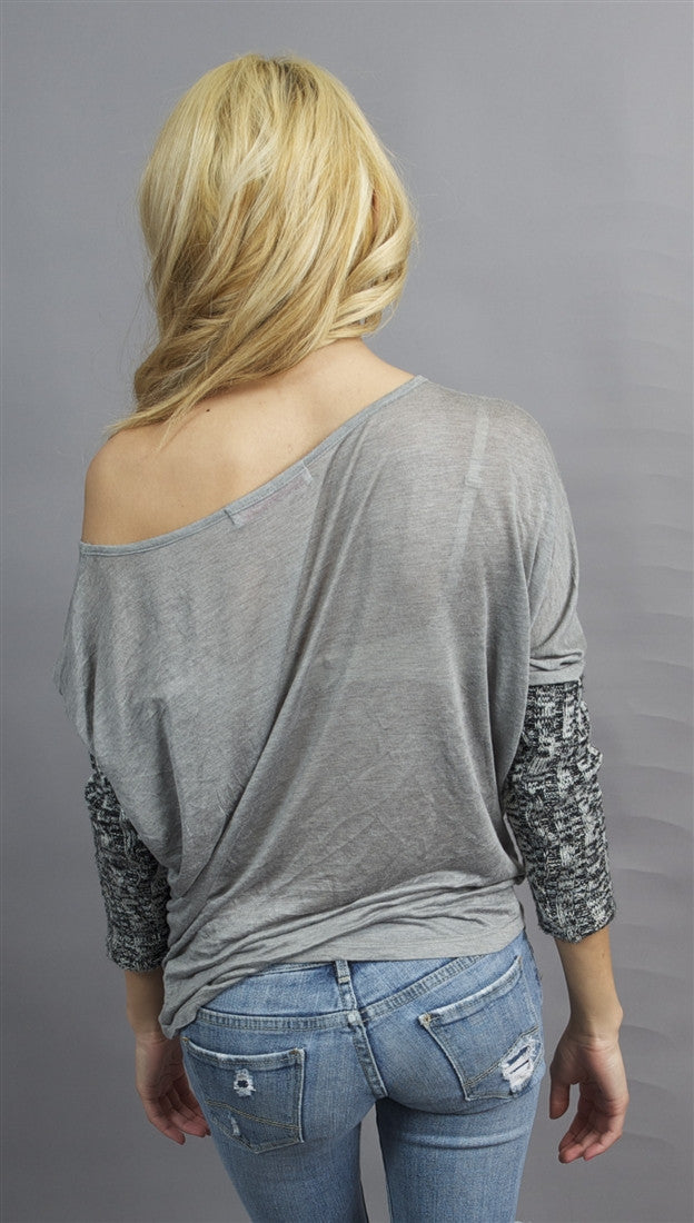 Woodleigh Crochet Sleeve Top in Heather Grey