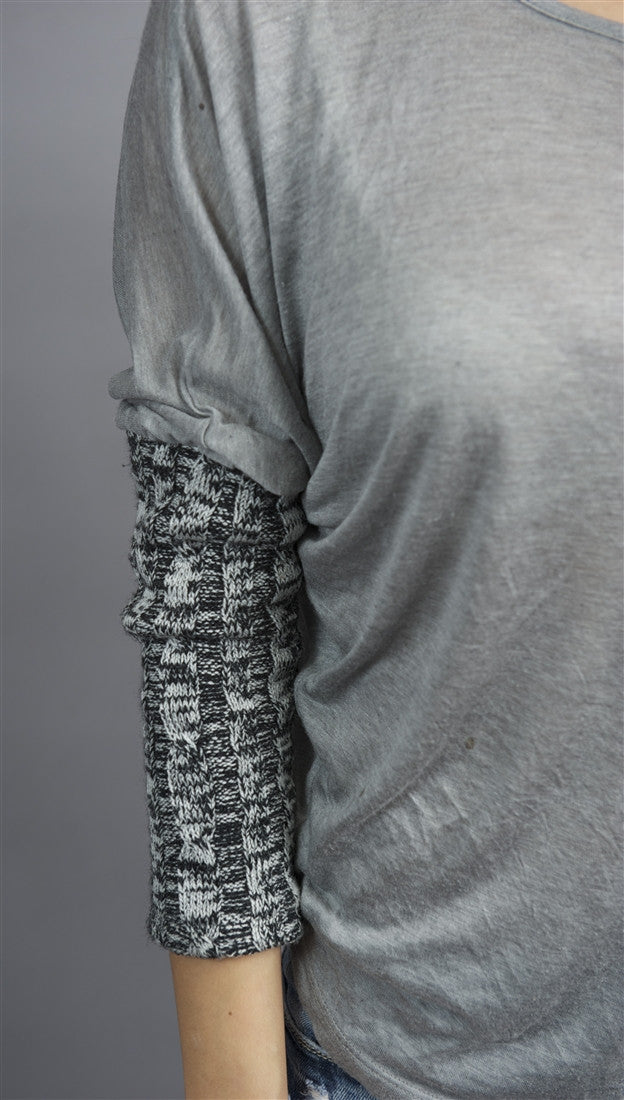 Woodleigh Crochet Sleeve Top in Heather Grey