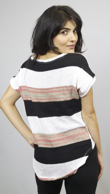 Woodleigh Tee Crochet Tail Top White/Multi Pink/Black