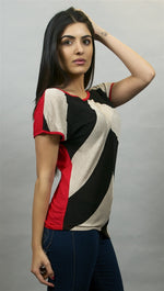 Woodleigh Chevron Top in Tan, Black and Red