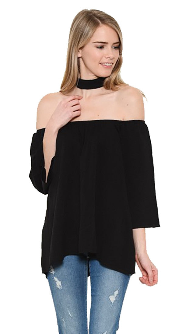 Off Shoulder Choker Blouse Black by Hearts & Hips
