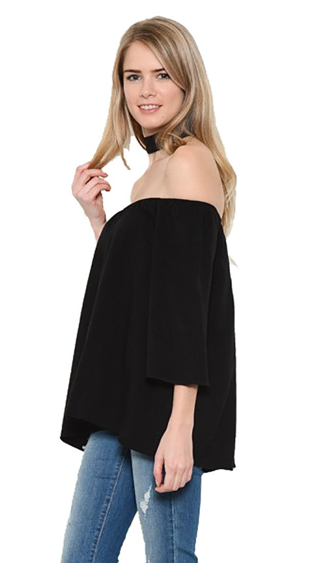 Off Shoulder Choker Blouse Black by Hearts & Hips