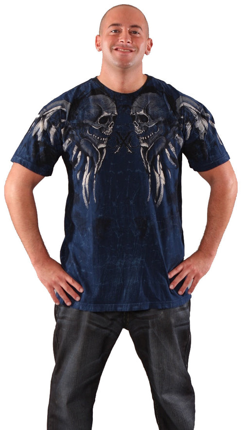 Xtreme Couture Mens Rambo Skull Wings Tee Shirt Navy Blue 
