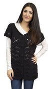 Button Down Short Sleeve Sweater Knit Cardigan in Black