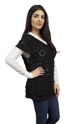 Button Down Short Sleeve Sweater Knit Cardigan in Black