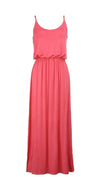 Elastic Waist Solid Maxi Tank Dress in Coral Summer Cover Up