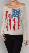 Zendo American Flag Off Shoulder Cut Out Sweatshirt