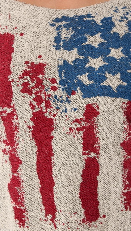 Zendo American Flag Off Shoulder Cut Out Sweatshirt