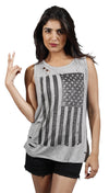 Zendo American Flag Print Ripped Muscle Tank Top in Grey