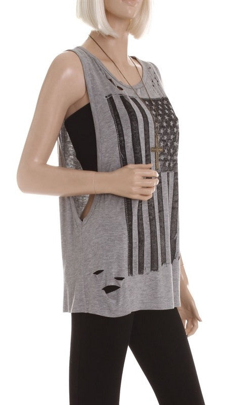 Zendo American Flag Muscle Tank in Grey