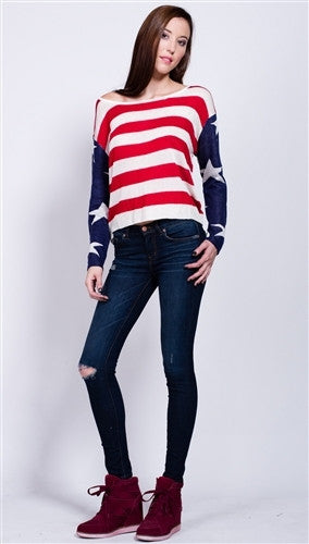 Zendo Stripe American Flag Pullover Sweater