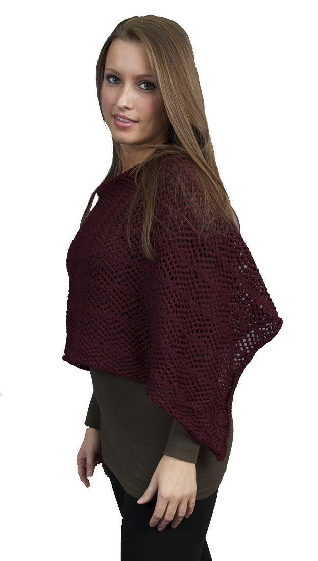Zendo Sweater Knit Pullover Poncho Cranberry 