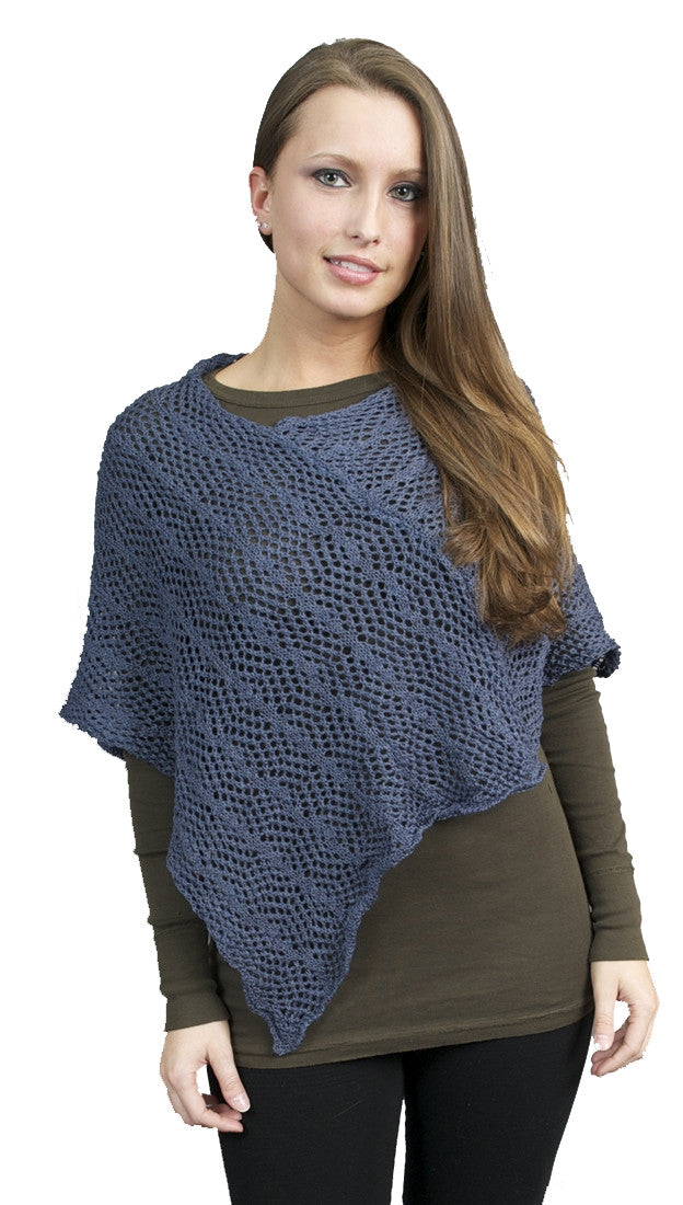 Zendo Sweater Knit Pullover Poncho Blue