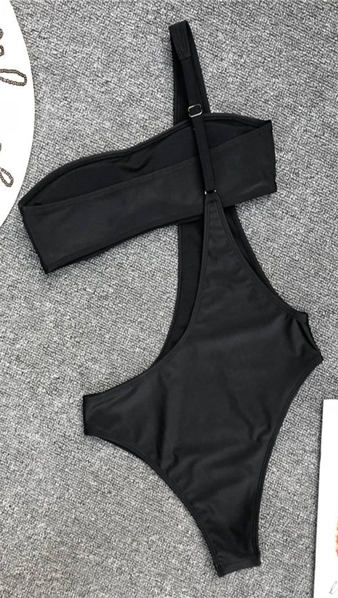 Alandra One Shoulder Asymmetrical Monokini Suspender Swimwear Black 