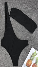 Alandra One Shoulder Asymmetrical Monokini Suspender Swimwear Black 