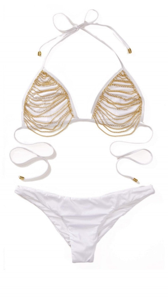 Chain Reaction Trianlge Bikini Top White Beach Bunny Swimwear 