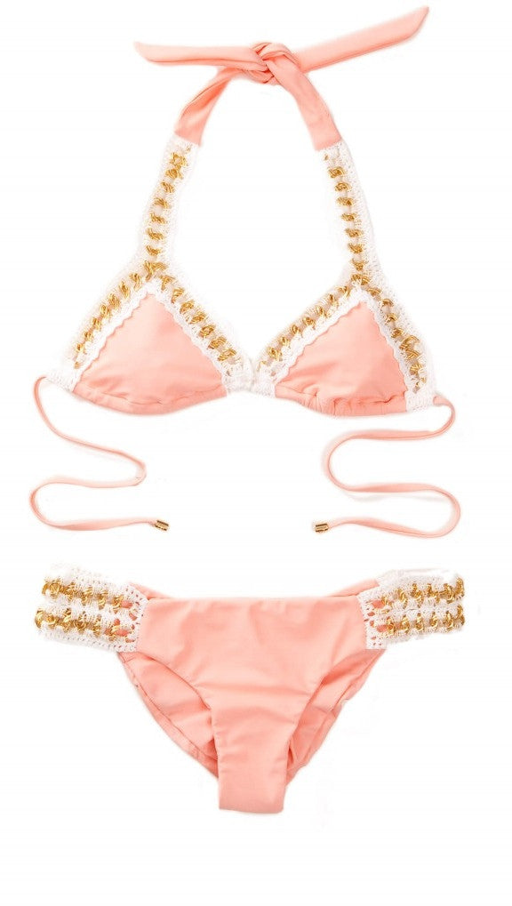 Got Me In Chains Triangle Top Daiquiri by Beach Bunny Swimwear Pink