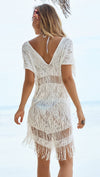 Beach Bunny Swimwear Indian Summer Lace Fringe Dress Cover Up White