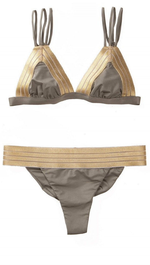 Beach Bunny Sheer Addiction Triangle Top Army Green Gold
