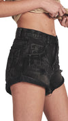 One Teaspoon Bandits Denim Shorts in Double Bass Black Distressed Fray