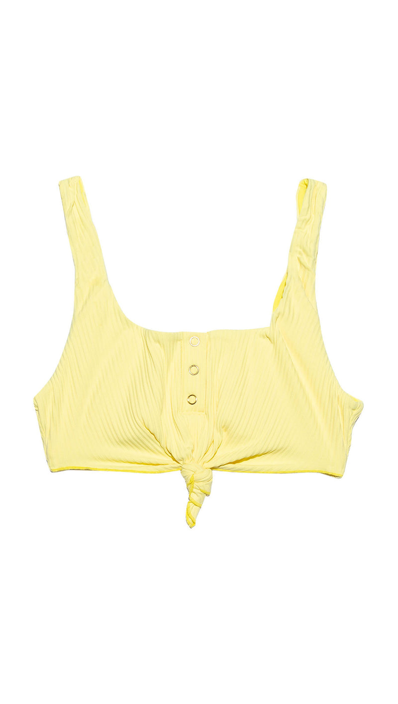 Sage Knot Top Yellow Lemon Bikini Tank Ribbed Beach Bunny Swimwear I ShopAA