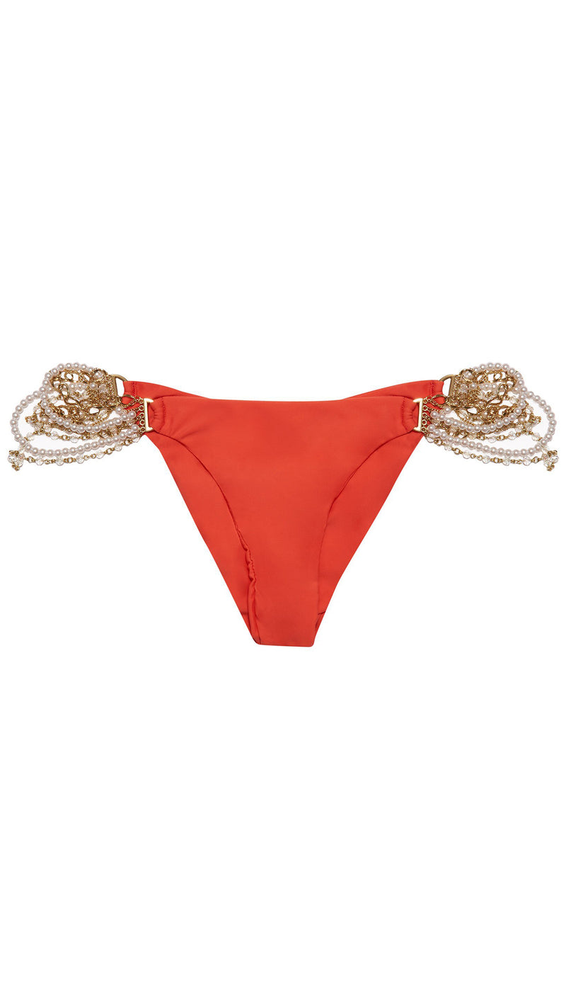 Pretty in Pearls Poppy Red Skimpy Bikini Bottoms | Beach Bunny Swimwear 