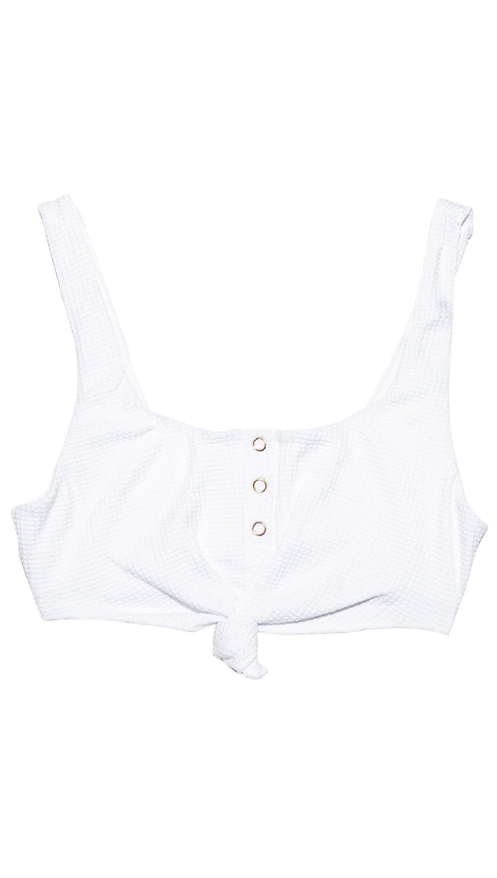 Sage Knot Top White Bikini Tank Waffle Beach Bunny Swimwear I ShopAA