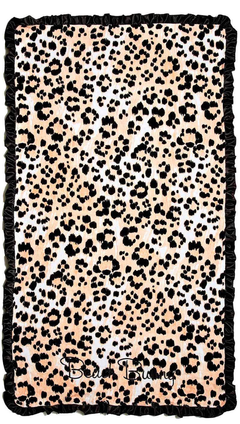 Beach Bunny Swimwear Animal Instinct Leopard Towel Black Satin Ruffle