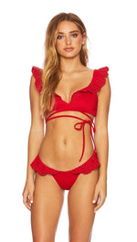 Beach Riot Lauren Bikini Top Red Ruffle Lace Swim I ShopAA