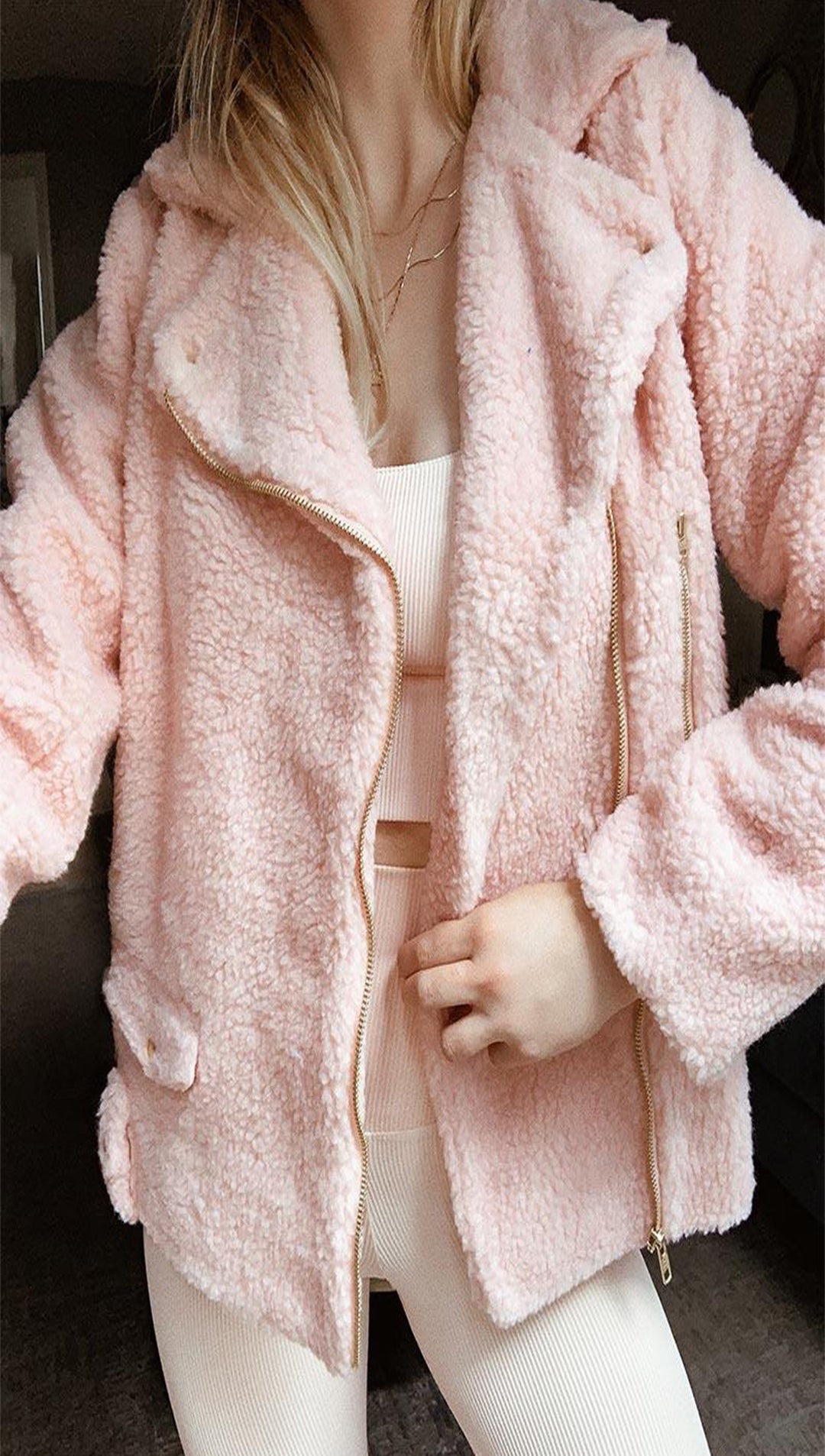 Beach Riot Sherpa Faux Fur Moto Jacket Pink I ShopAA