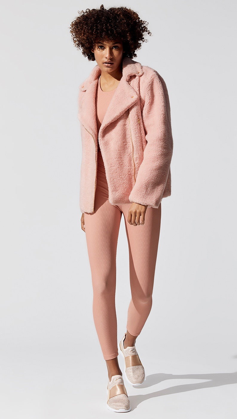 Beach Riot Sherpa Faux Fur Moto Jacket Pink Coat I ShopAA