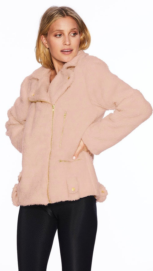 Beach Riot Sherpa Faux Fur Moto Jacket Pink I ShopAA